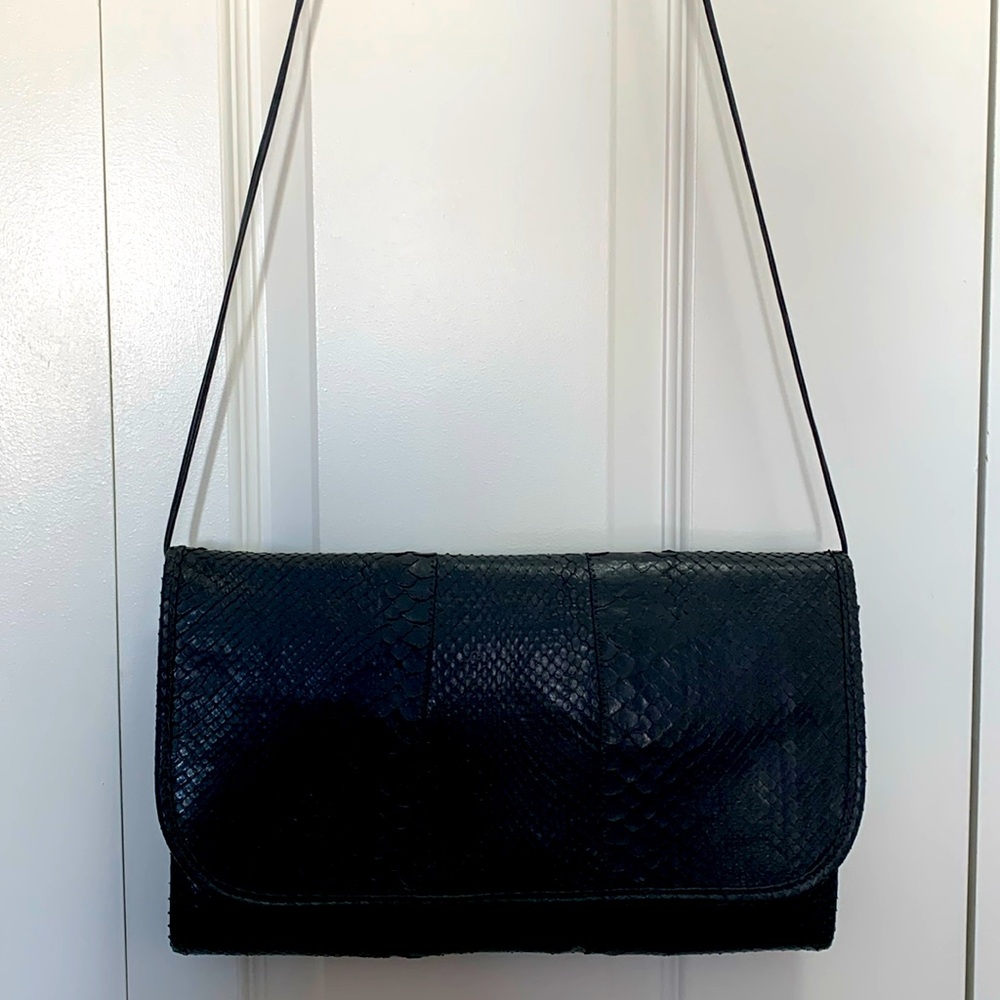 Luxury Carlos Falchi Snakeskin Python Leather Fold Flap Shoulder Crossbody Bag